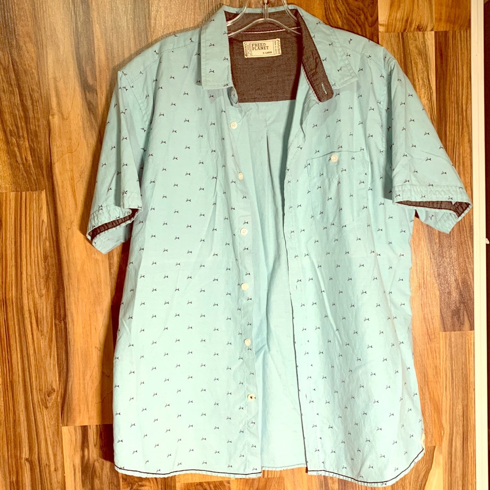 Free Planet Casual Button Down Baby Blue Shirt